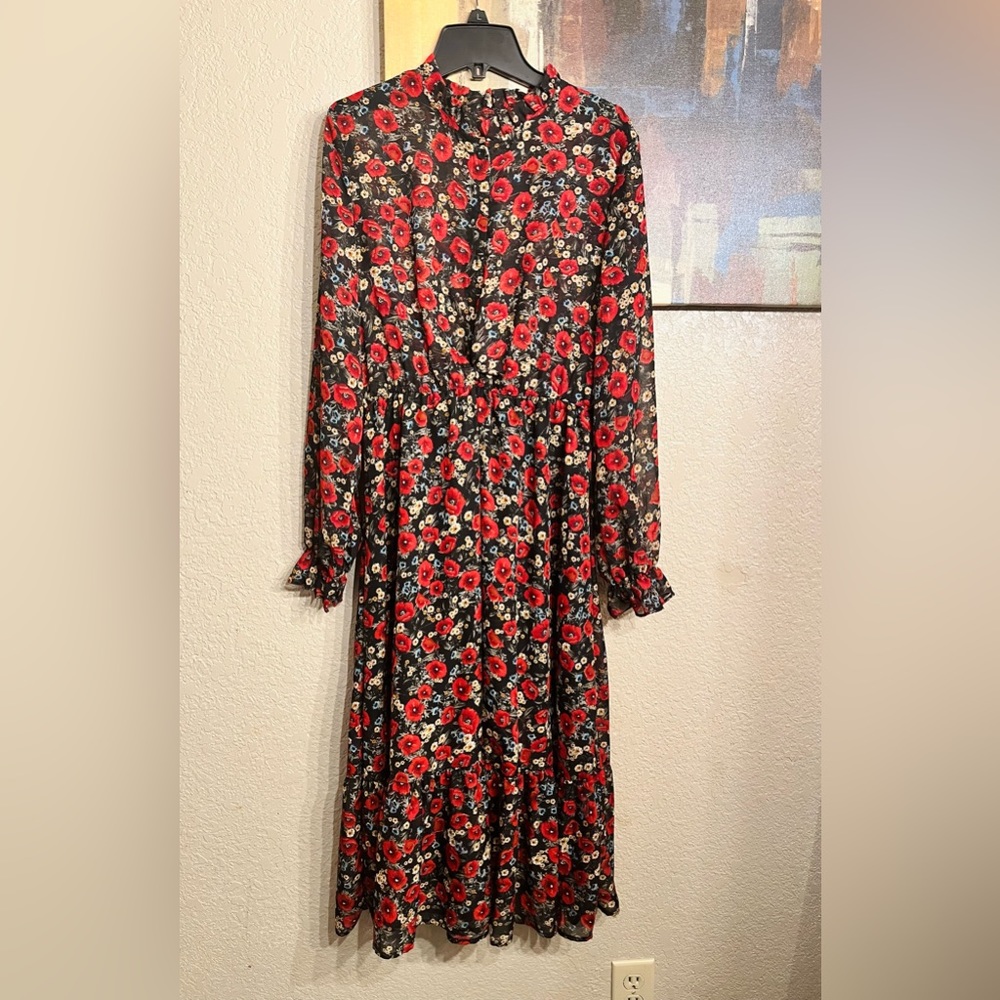 SHEIN LUNE Allover multi color Floral Ruffle Hem Dress